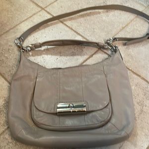 Coach hobo cross body option handbag taupe color silver hardware